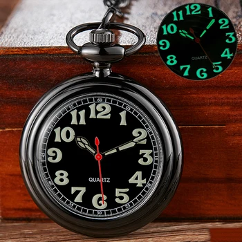 

Luminous QUARTZ Pocket Watch for Men Women Black Sliver Fob Chain Pendant Gold Golden Glows in Dark Night Light montre de poche