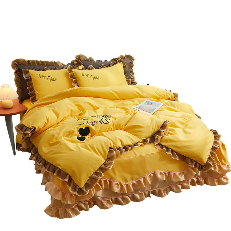 

Lace Floral Bed Skirt Four-Piece Set Bedspread Mattress Cover Pure Cotton Simple Bedding Set Bedroom Comforter Set