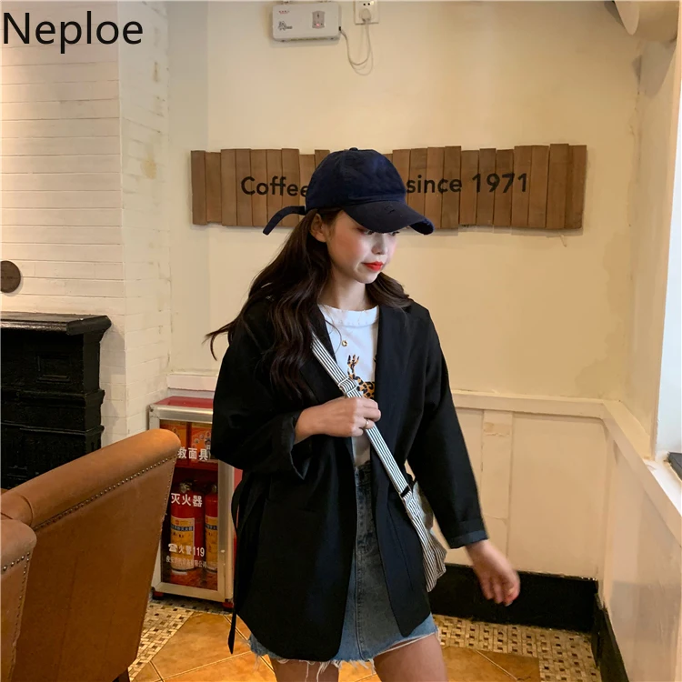 Neploe Новое поступление бандажные Блейзеры Feminino Весна Осень Корейская одежда Длинные рукава свободные однотонные куртки Женское пальто 90530