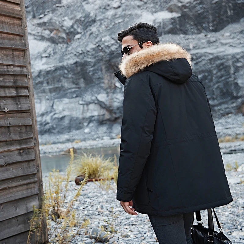 men winter coat down jacket warm parkas fur hooded long white duck down male brand coats tracksuits snow outerwear