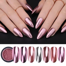 Металлический зеркальный ногтевой порошок Блестящий серебряный розовый золотой шампанское дизайн ногтей Блеск хром пигмент пыль украшения DIY Дизайн ногтей