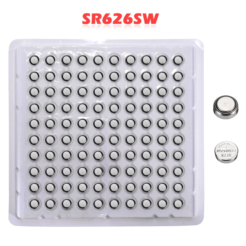 Mayitr-batería para reloj, pila alcalina con botón AG4, 100 Uds., 377 LR626 1,55 V, SR626SW, para reloj