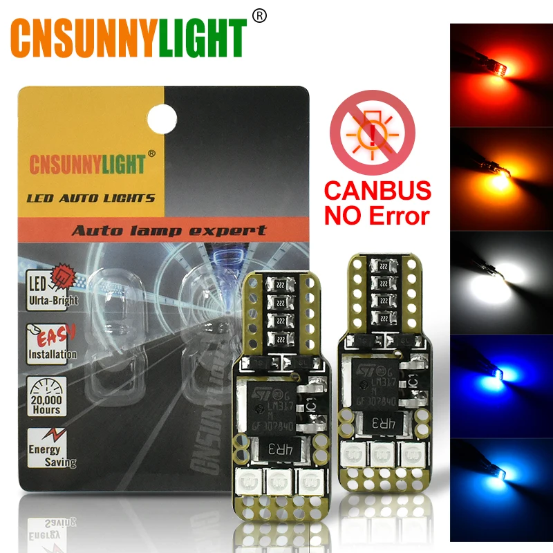 

CNSUNNYLIGHT W5W T10 LED Canbus Light Bulbs Car Interior Reading Parking Lights White Blue Red Yellow No Error 12V Car Styling