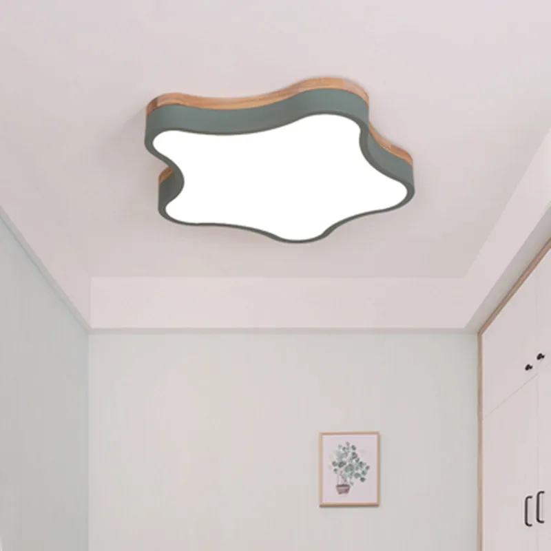 Star Wooden LED Ceiling Lights With Remote Control Macaron color Ceiling Lamp For Living Room Dining Kitchen Lighting Fixtures
