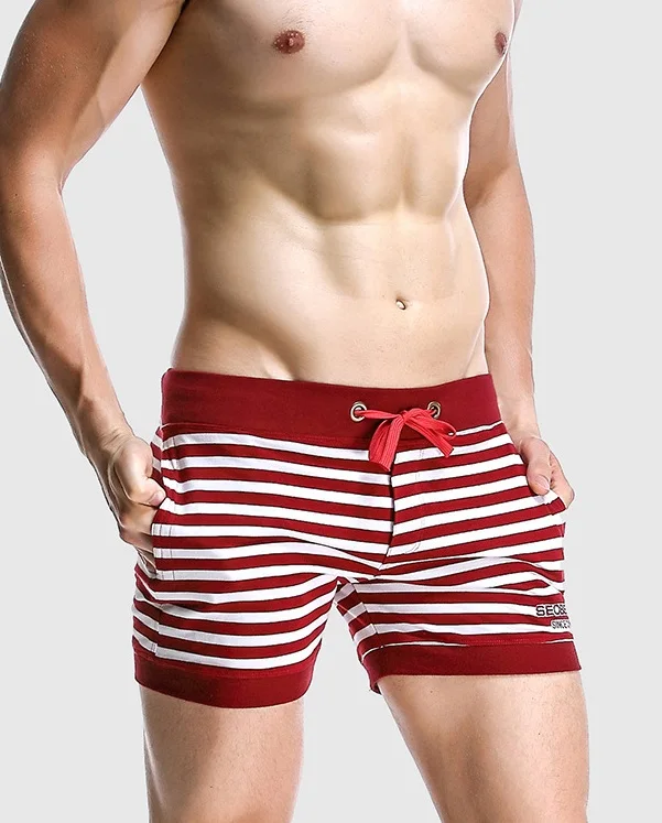 Men's Cotton Shorts Striped Casual Trunks Side pockets jogger shorts Man Gym wear Stretch short cortos hombres workout