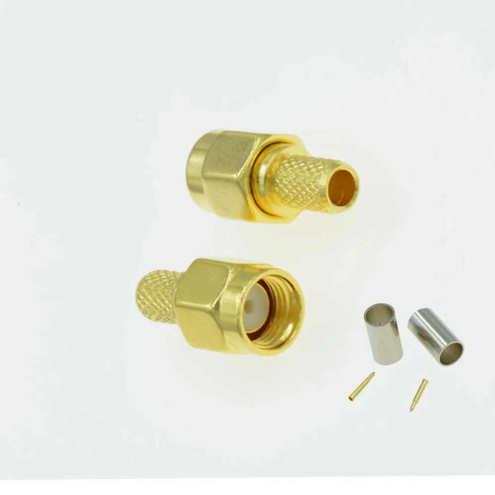 

100pcs SMA Male Crimp RF Connector Gold Plated For RG58 LMR195 RG400 RG142 Cable