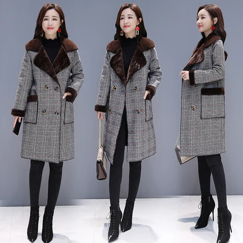 

Thick Trench Coat For Women Winter Double Breasted Windbreaker Plaid Woolen Overcoat Casacos Femininos Windbreakers Coats
