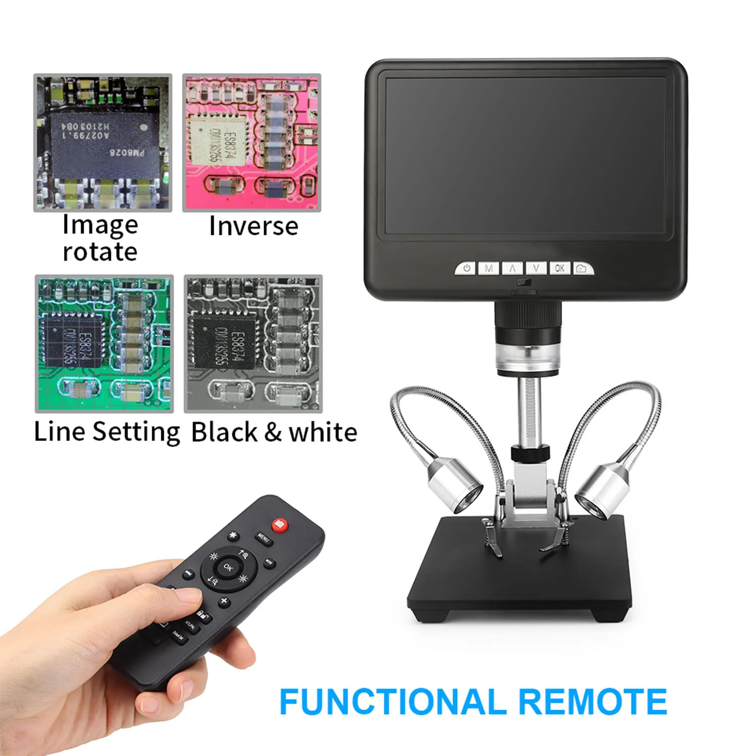 

7in LCD Digital Microscope AD207 1080P 100X Magnification 8 LED Adjustable Light Camera Video Recorder for Cellphone Repairs