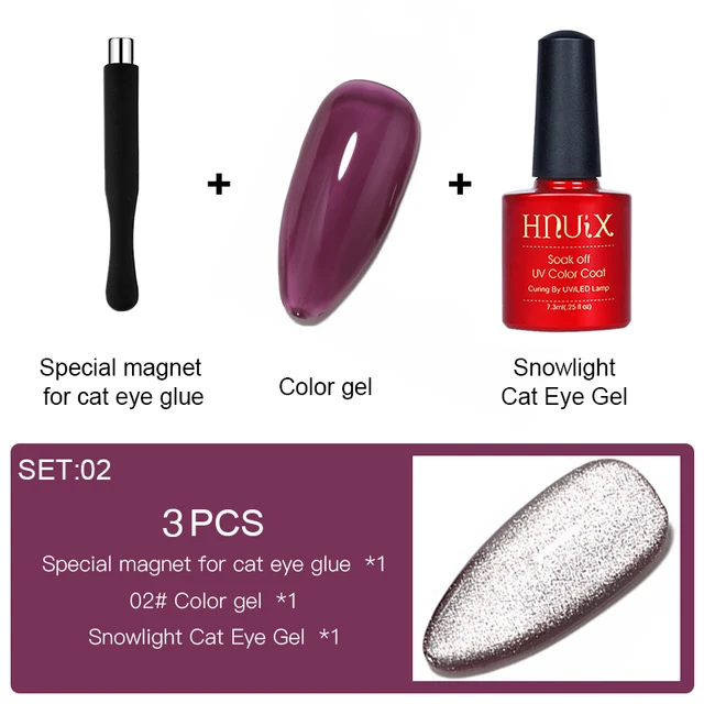 HNUIX 7.3ml 3D UV Clear Gel Dip Nail Art Gel Varnish Manicure Universal Wide New Color Phototherapy Cat Eye Gel Nail Polish SET02