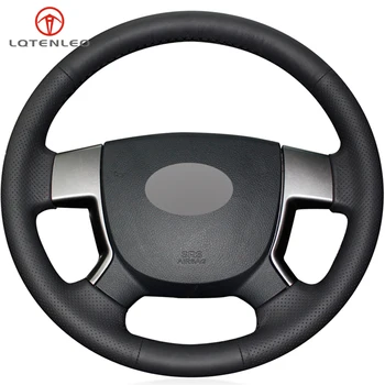 

LQTENLEO Black Genuine leather DIY Hand-stitched Car Steering Wheel Cover For Geely Emgrand 7 EC7 EC715 EC718