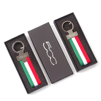 

1pcs Italian flag webbing Auto KeyRing For Alfa Romeo Fiat 500 abarth Metal KeyChain Badge Key Ring Emblem Key Holder Chain