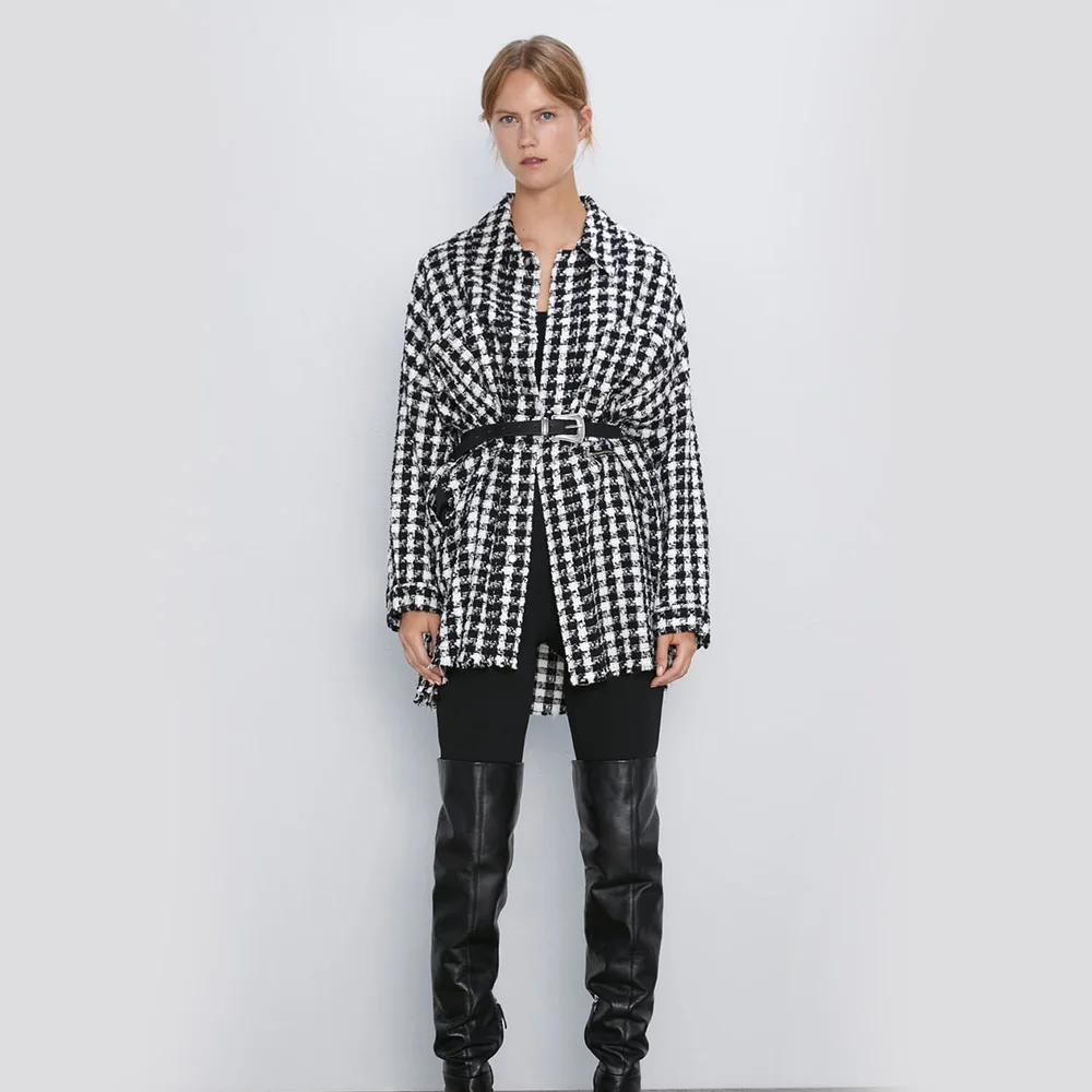 Модные офисные женские элегантные клетчатые пальто ZA женские новые осенние зимние модные повседневные свободные красивые вечерние пальто с отложным воротником