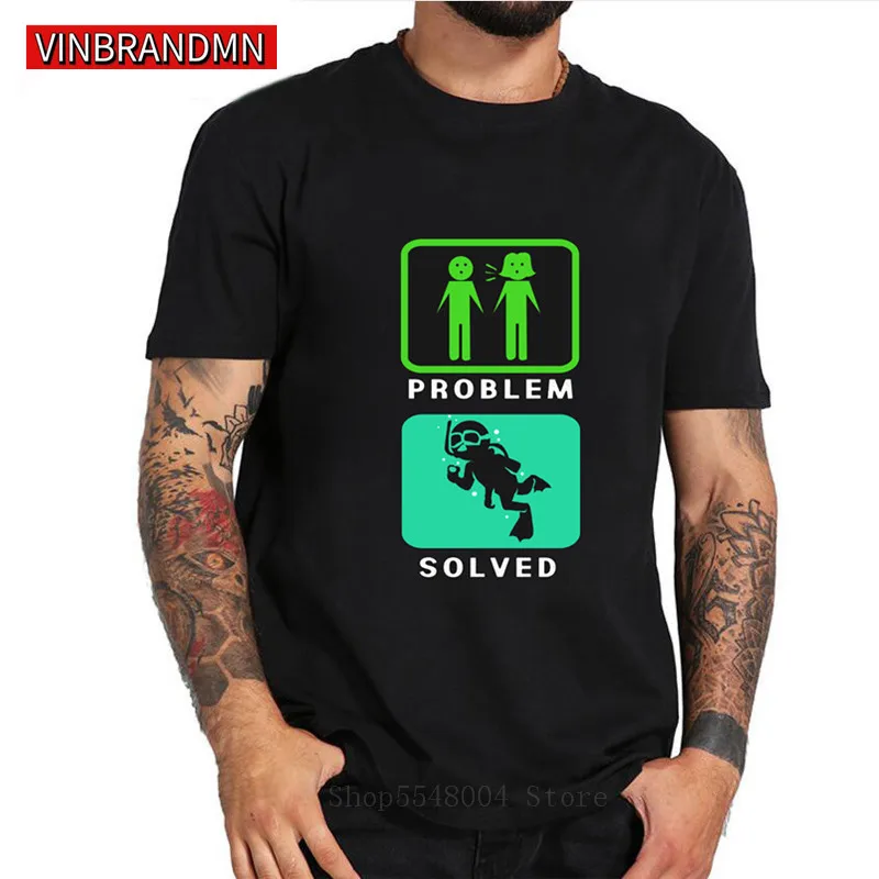 Problem Solved T Shirt Men Funny SCUBA Diving T-Shirt Inspired Design Short Sleeve 100% Cotton Snorkel Ocean Oxygen Atoll Tshirt | Мужская