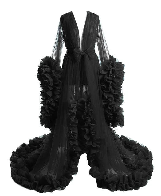 Maternity Robes Women Long Tulle Bathrobe Dresses Photo Shoot Birthday Sexy Bridal Fluffy Party Sleepwear Custom Made Gown 2021 09