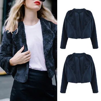

Women Plush Thicken Jackets Warm Short Mini Coat Shopping Office Solid Coat Tops FS99