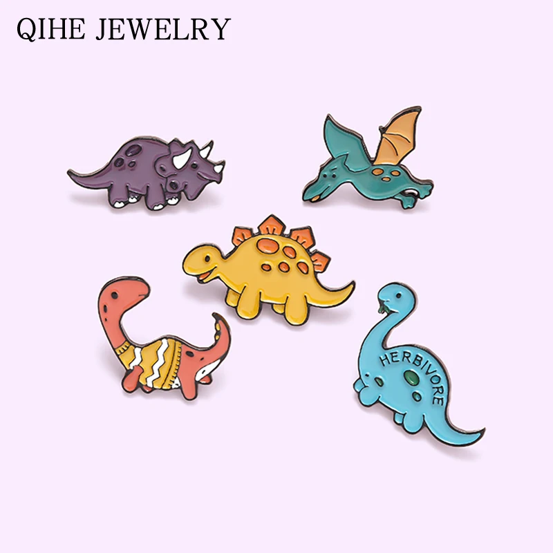 Brooches Badges-Bag Jewelry-Gift Lapel-Pin Jurassic Dinosaur Animal Friends Kids Cartoon