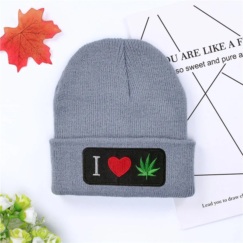 I love the maple leaf, вязаная шапка зима, шапки, Повседневная шапочка для мужчин и женщин, Модная вязаная зимняя шапка, хип-хоп шапка Skullies