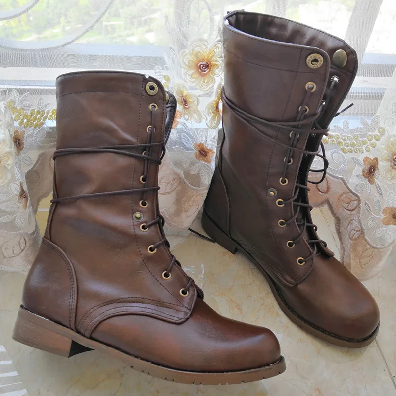 

Women Genuine Leather Knee High Boots Sexy Thick Med Heeled Autumn Winter Warm Long Motorcycle Boots Shoes Woman