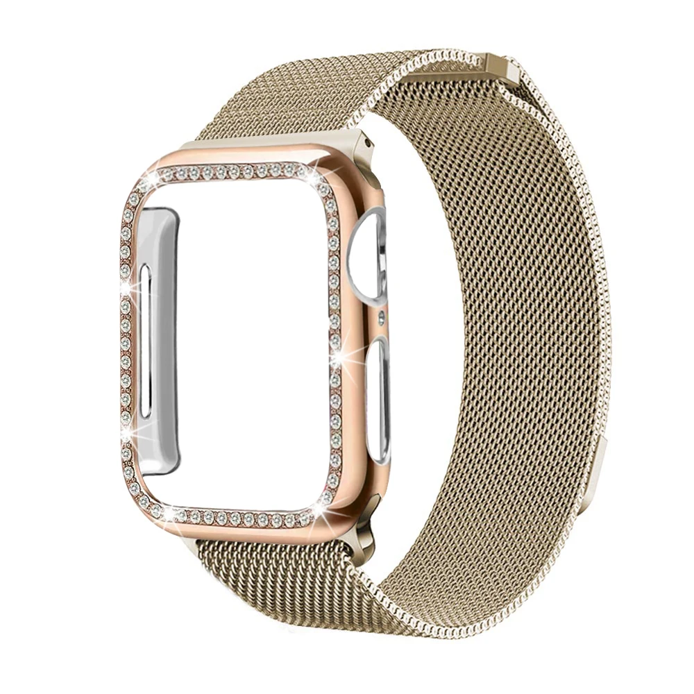 Миланский ремешок для наручных часов Apple Watch 38 мм, 42 мм, iwatch, версия 5/4/3/2/1 нержавеющая сталь чехол+ ремень для 5 серии 40 мм 44 аксессуары - Цвет ремешка: Champagne gold