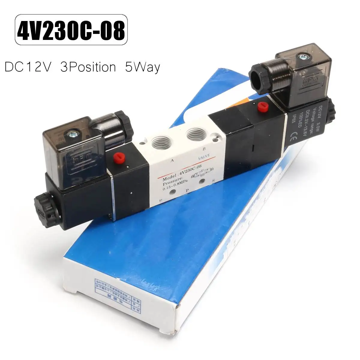 

5 Port 3 Position 3/5 Way Double Head Solenoid Air Control Valve Port Center Close 4V230C-08 DC12V Best