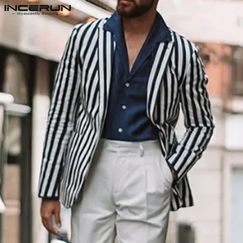 

INCERUN Fashion Striped Men Jackets Long Sleeve Chic Button Elegant Business Blazers Coats Men Streetwear Casual Outerwear 2020
