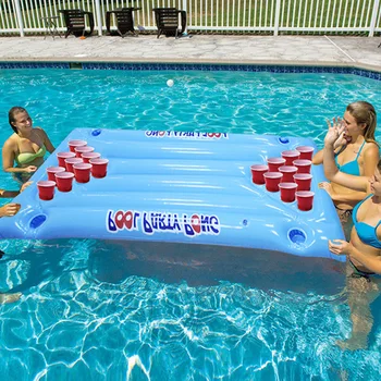 

24 Cup Holder Inflatable Beer Pong Table Pool Float Summer Water Party Fun Air Mattress Ice Bucket Cooler Float Water Sports