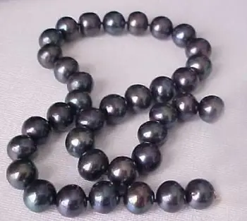 

11-12MM TAHITIAN NATURAL ROUND BLACK PEARL NECKLACE 18INCH YELLOW SPHERICAL BUCK