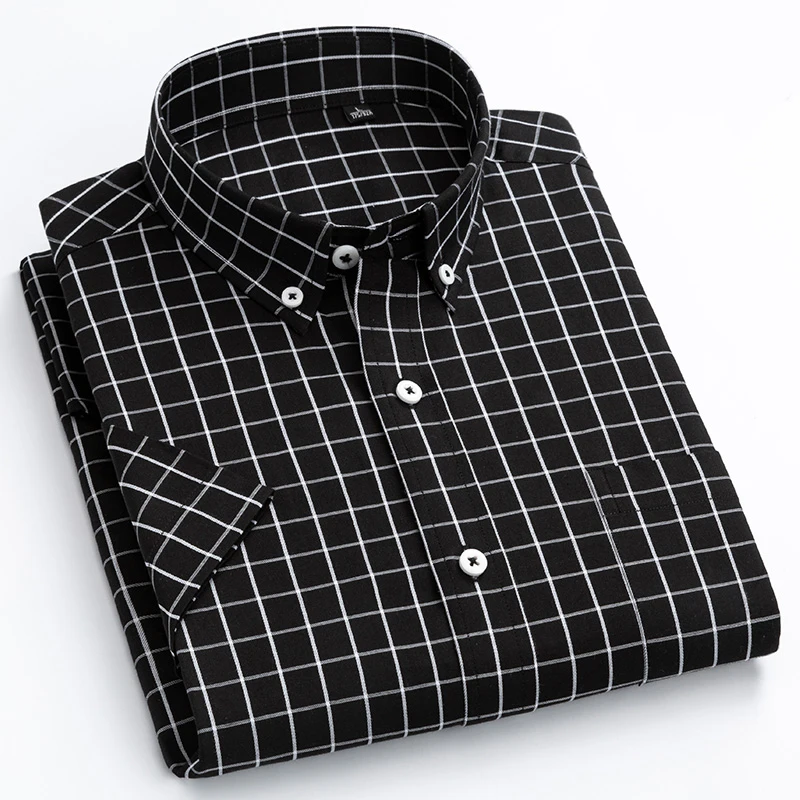 Venta caliente MACROSEA-camisa informal a cuadros para hombre, camisa de 100% de alta calidad de algodón, de manga corta, grande y pequeña, de verano qzKRyblMZ