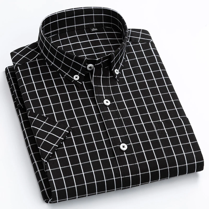 MACROSEA-camisa informal a cuadros para hombre, camisa de 100% de alta calidad de algodón, de manga corta, grande y pequeña, de verano