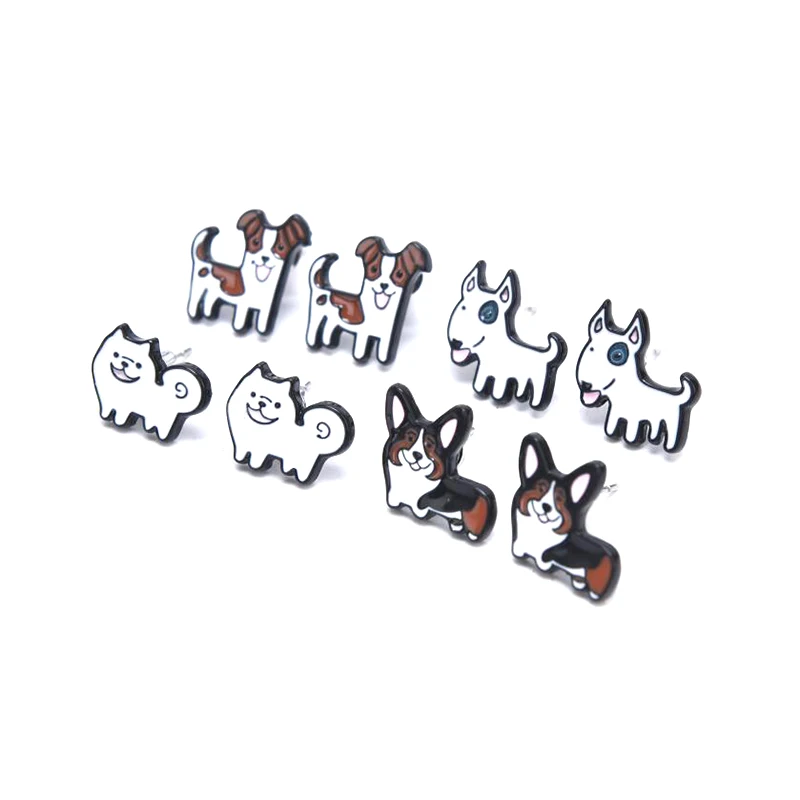 2pcs/set New Lovely Beagle Hound Bull Terrier Dog Stud Earring For Women Girls Fashion Cartoon Animal Earrings Jewelry