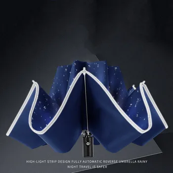

Automatic Umbrella Reverse Folding Business Umbrella With Reflective Strips 3 Fold Umbrella Reverse Umbrella Folding Waterproof