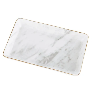 

Marble Ceramic Jewelry Tray Ring Necklace Display Desktop Storage Box, Gold Edge Wedding Valentine's Day Gift