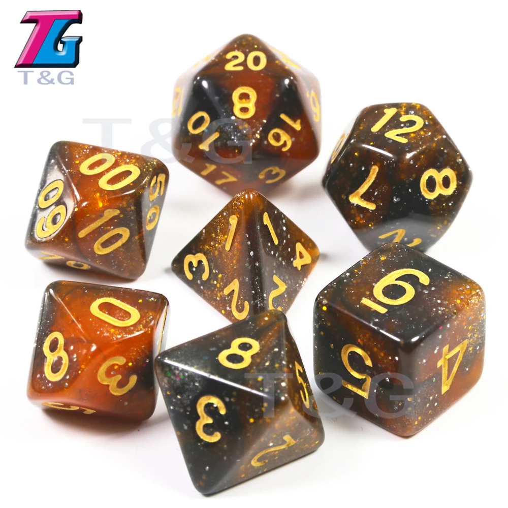 T& G креативная Вселенная Galaxy Dice набор D4-D20 с загадочным Королевский синий микс черный, блестящая пудра ForTRPG, DND настольная игра