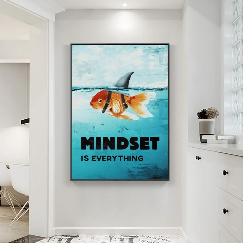 Мотивационные плакаты в скандинавском стиле холст с принтом на стену Mindset Is All Shark