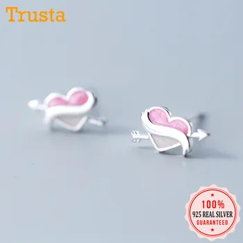 

Trusta 100% 925 Solid Real Sterling Silver Personality Pink Cupid Loves Stud Earrings For Girl Women Fine Silver Jewelry DS1249