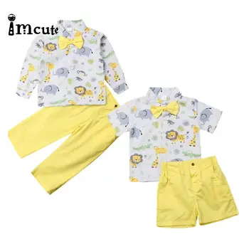 

Baby Boy Clothes Cartoon Cartoon Print Long Sleeve Shirts Top+ Solid Short Pants 2pcs Set Summer Kids Boys Casual Outfits 2-5Y