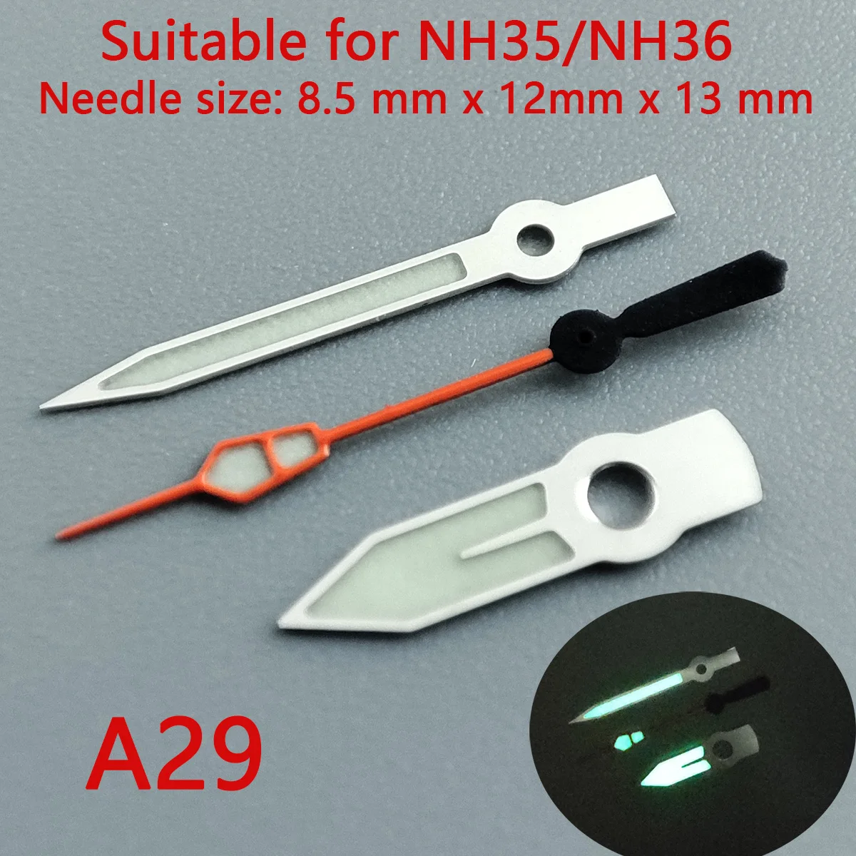 Luminous Green & Silver Watch Hands Set with Seconds Pointer