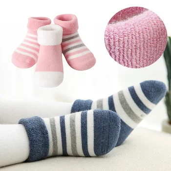 

3 Pairs/Lot Cotton Newborn Baby Socks Winter Thicken 0-3Y Girls Boys Socks Spring Autumn Infant Toddler Stripe Baby Socks