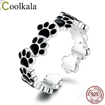 

Coolkala Pure Silver Accessories Black Adorable Pet Paw Prints Ring Woman Oil Dripping Hatch Ring