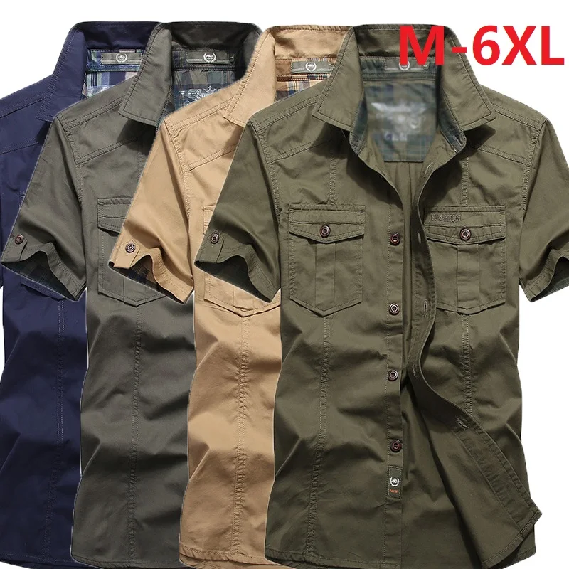 Hommes Cargo Chemise Militaire Robe T-shirt Chemise Une Poche boutonnée coton Tops Slim 
