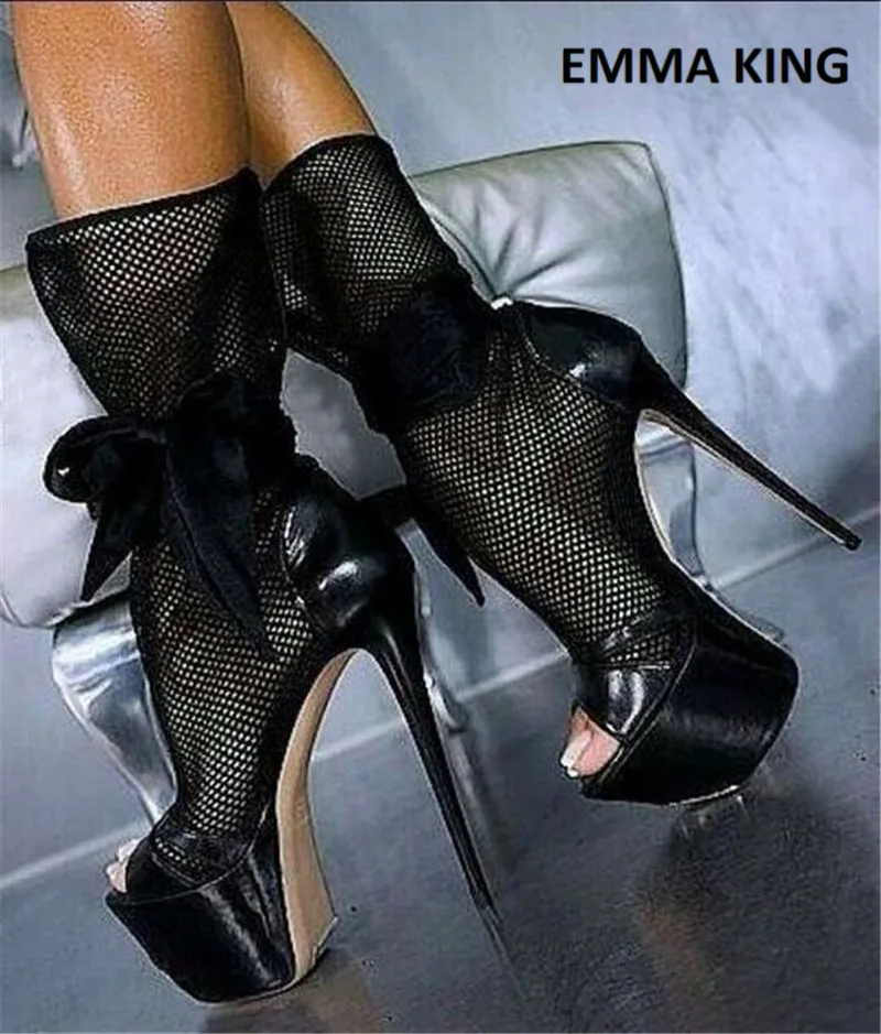 

Fashionable Mesh Cloth Women Gladiator Sandals Designer Platform Shoes Woman Extreme High Heel Pumps Ladies Sexy Boots Sandals