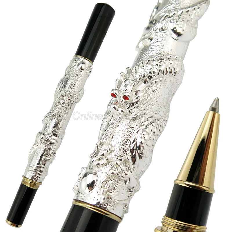 Jinhao Ancient Metal Rollerball Pen Oriental Dragon Series Heavy Pen Silver Office & School & Home Writing Gift Pen jinhao 5000 noble metal rollerball pen dragon texture carving ancient silver writing ink pen for business collection rollerball