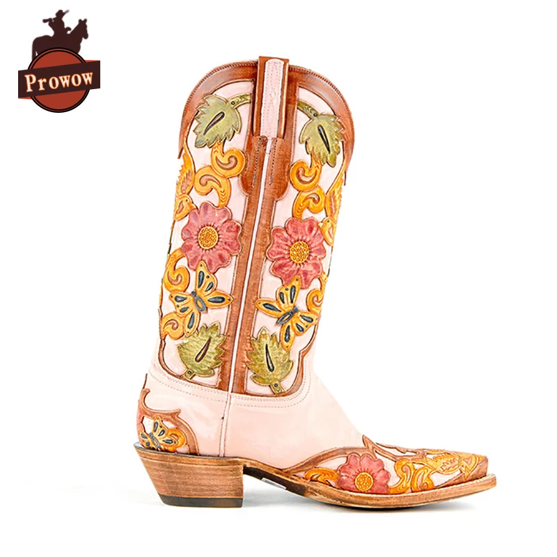 Prowow/Дизайнерские женские ковбойские сапоги в ковбойском стиле Розовые до