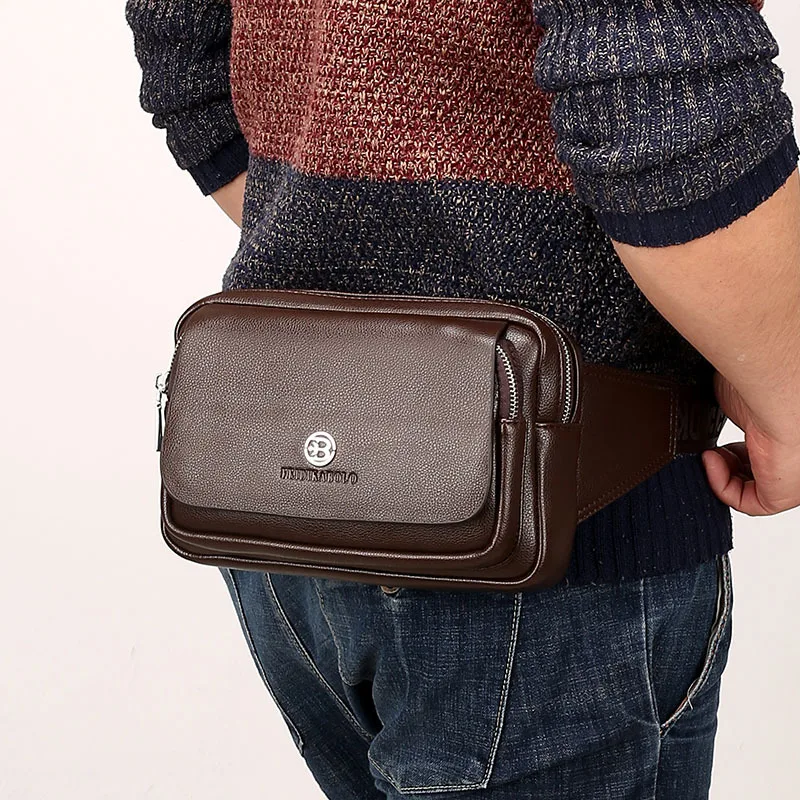 

Men Casual Outdoor Waist Pack Genuine Leather Chest Pack Multi-functional Wallet Sports Small Destroyed Wallet