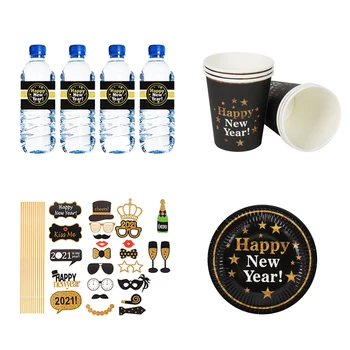 

38Pcs 2021 New Year Supplies Plate&Cup&Bottle Sticker And Family Photo Props New Eve Party Happy natal Suppplies For Home Deco