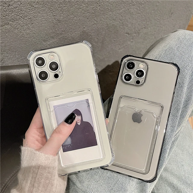 Transparent Card Slot Bag Holder Case for iPhone 14 13 11 12 Pro Max Mini X XS XR SE 7 8 Plus Clear Shockproof Soft Wallet Cover 2