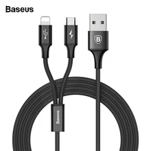 Baseus 2 в 1 USB кабель для iPhone Xs Max Xr X 8 7 6 6S Plus Быстрая зарядка Micro USB кабель для samsung Xiaomi кабель для мобильного телефона