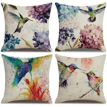 

45x45cm Hummingbirds Flower Pattern Pillow Case Cushion Cover Home Sofa Decor
