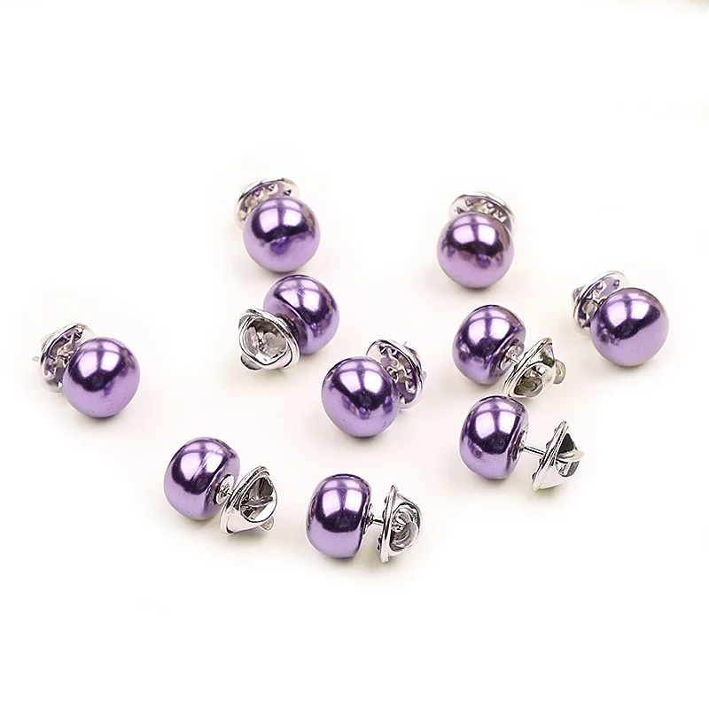 purple pearl Мода 10 шт./лот, имитация жемчуга, круглая брошь на булавке, ПУ кнопка, круглые стеклянные Броши для женщин, универсальные ювелирные аксессуары - Окраска металла: purple pearl