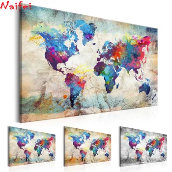 

Diy Diamond Painting large Abstract World Map Embroidery Full Drill Square/Round Rhinestone 5D Mosaic colorful Wall decor Art